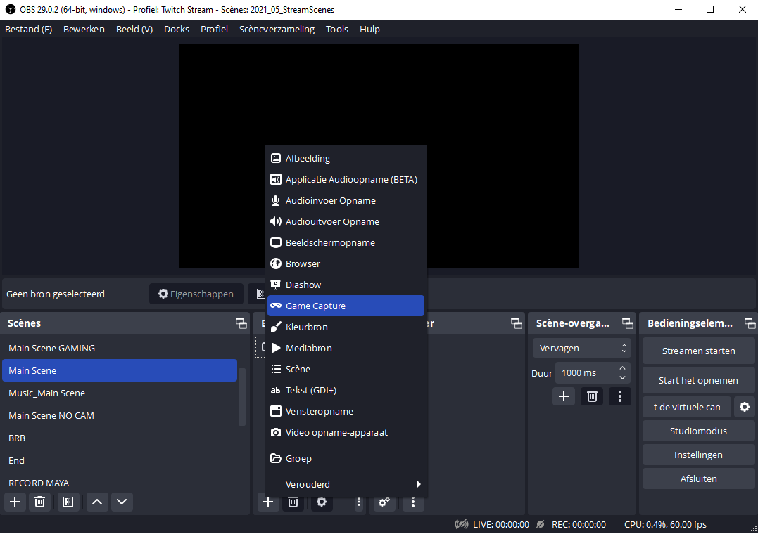 Select game capture source